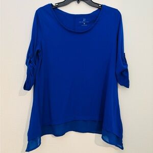 New York & Company Royal Blue 3/4 sleeve blouse sheer trim